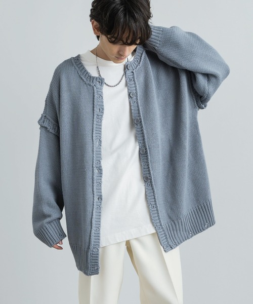 Rocky Monroe（ロッキーモンロー）の「ダメージ加工 ビッグシルエット マルチウェイニット ルーズカーディガン ベスト（カーディガン/ボレロ・メンズ・オフホワイト/ブルーグレー/ブラウン/ベージュ/ブラック・M/L）」の21枚目の写真