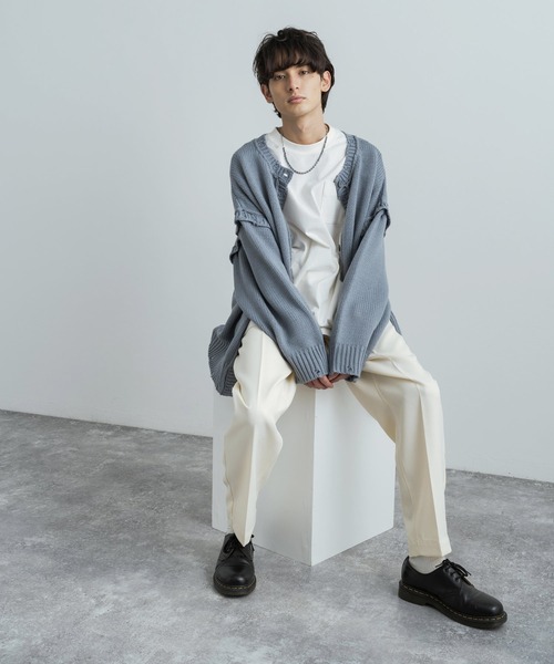 Rocky Monroe（ロッキーモンロー）の「ダメージ加工 ビッグシルエット マルチウェイニット ルーズカーディガン ベスト（カーディガン/ボレロ・メンズ・オフホワイト/ブルーグレー/ブラウン/ベージュ/ブラック・M/L）」の18枚目の写真