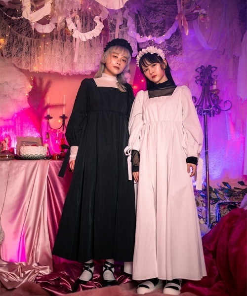 bubbles ファーカフスベルベットワンピース S