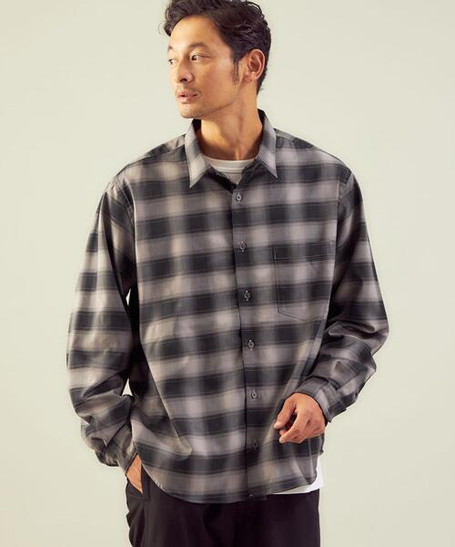 green label relaxing（グリーンレーベルリラクシング）の「ウォッシャブル ビエラ チェック ジャストルーズ シャツ -ストレッチ-（シャツ/ブラウス・メンズ・ブラック/モカ/ネイビー・L/M/S）」の6枚目の写真