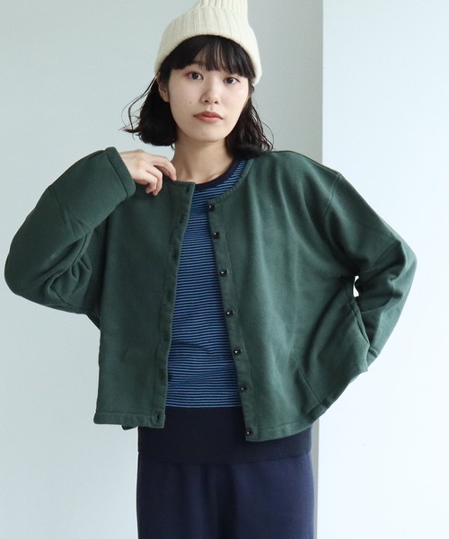 bulle de savon（ビュルデサボン）の「△itsumo 30/10裏毛 カーディガン（カーディガン/ボレロ・レディース・グレー/ブラック/グリーン/ブルー/イエロー/ダークブラウン/サックスブルー/アイボリー/レッド/カーキ・FREE）」の7枚目の写真