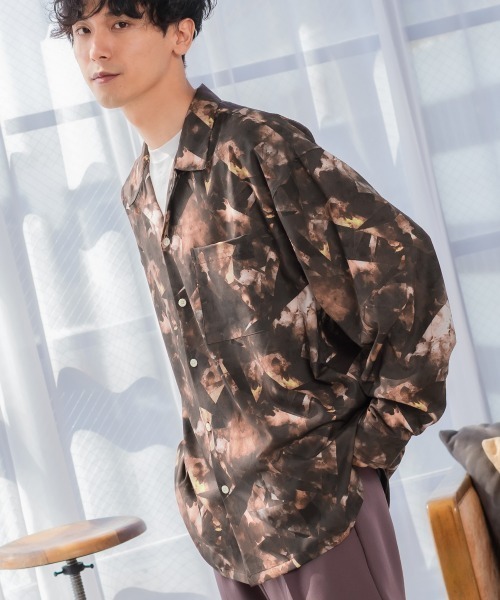 improves（インプローブス）の「総柄プリント 長袖 オープンカラーシャツ（シャツ/ブラウス・メンズ・ホワイト/ブラック/ブラウン/オフホワイト/サックスブルー/ブルー/ワイン・MEDIUM/LARGE）」の4枚目の写真