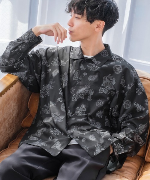 improves（インプローブス）の「総柄プリント 長袖 オープンカラーシャツ（シャツ/ブラウス・メンズ・ホワイト/ブラック/ブラウン/オフホワイト/サックスブルー/ブルー/ワイン・MEDIUM/LARGE）」の3枚目の写真