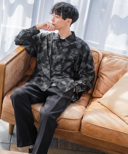 improves（インプローブス）の「総柄プリント 長袖 オープンカラーシャツ（シャツ/ブラウス・メンズ・ホワイト/ブラック/ブラウン/オフホワイト/サックスブルー/ブルー/ワイン・MEDIUM/LARGE）」の9枚目の写真