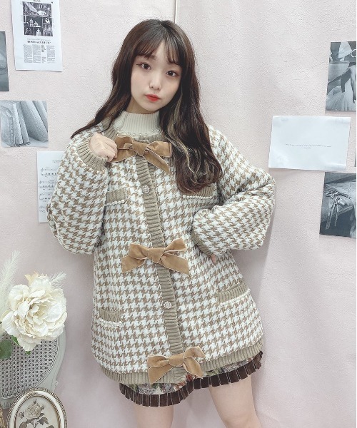 Swankiss(スワンキス)の「HB ribbon tweed knit C/D(カーディガン/ボレロ・レディース・ピンク/ベージュ/ブラック・FREE)」の3枚目の写真