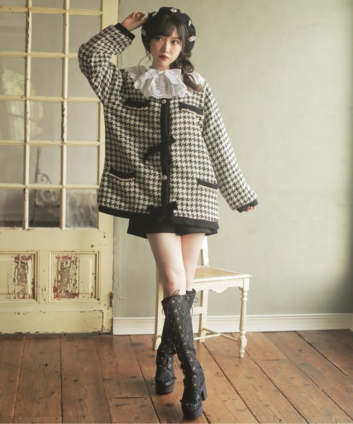 Swankiss(スワンキス)の「HB ribbon tweed knit C/D(カーディガン/ボレロ・レディース・ピンク/ベージュ/ブラック・FREE)」の9枚目の写真