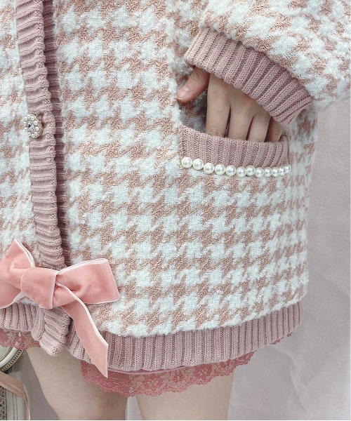 Swankiss(スワンキス)の「HB ribbon tweed knit C/D(カーディガン/ボレロ・レディース・ピンク/ベージュ/ブラック・FREE)」の7枚目の写真