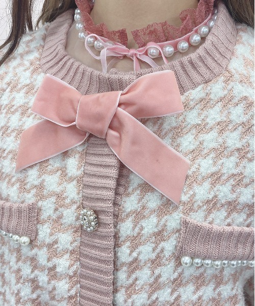 Swankiss(スワンキス)の「HB ribbon tweed knit C/D(カーディガン/ボレロ・レディース・ピンク/ベージュ/ブラック・FREE)」の6枚目の写真