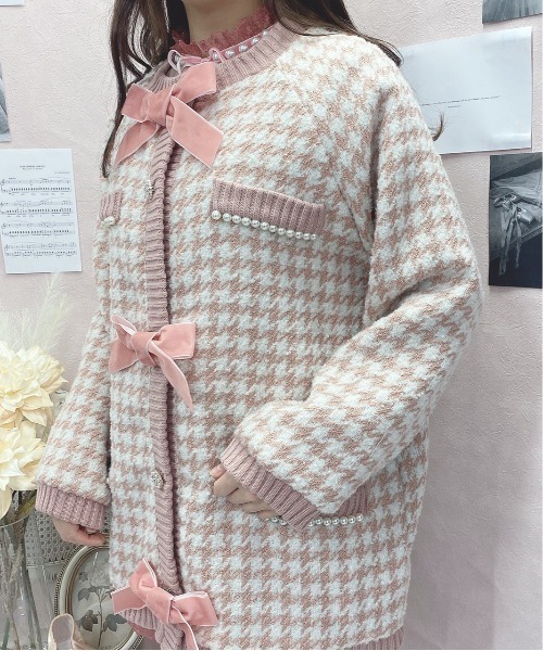 Swankiss(スワンキス)の「HB ribbon tweed knit C/D(カーディガン/ボレロ・レディース・ピンク/ベージュ/ブラック・FREE)」の4枚目の写真