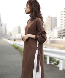 Bou Jeloud | 【WEB限定】サイドプリーツタートルニットワンピース(ワンピース)