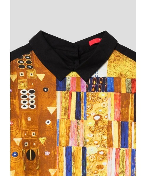 Design Tshirts Store graniph（デザイン　ティーシャツ　ストア　グラニフ）の「Stoclet Frieze Knight(クリムト)｜コラボシャツワンピース（シャツワンピース・レディース・ブラック・FREE）」の6枚目の写真