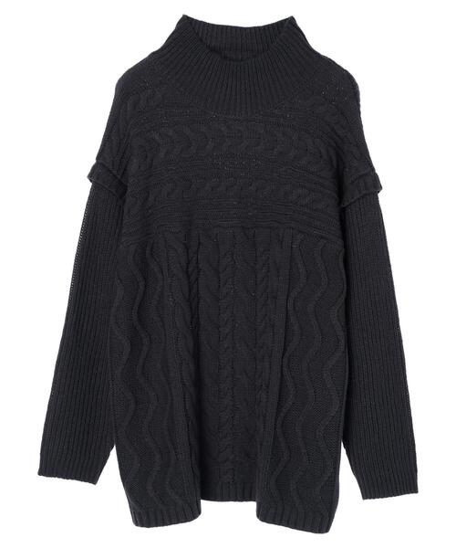 Green　Parks（グリーンパークス）の「・novem 9 ケーブルキリカエチュニック＊（ニット/セーター・レディース・グリーン/ブルーグリーン/アイボリー/ベージュ/チャコールグレー・FREE）」の7枚目の写真