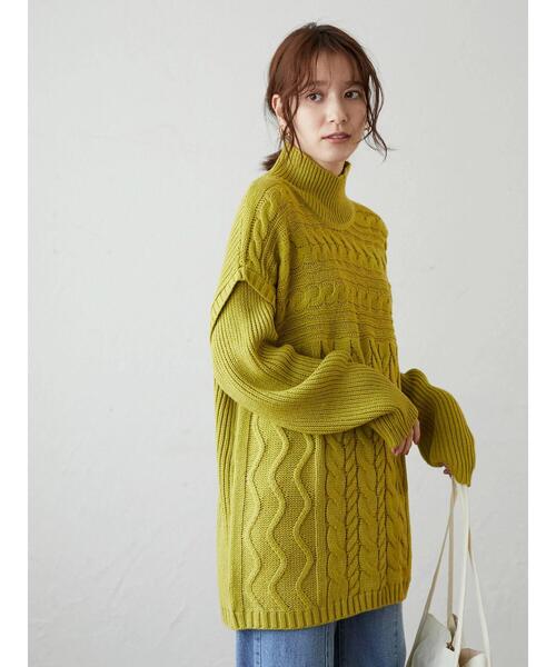 Green　Parks（グリーンパークス）の「・novem 9 ケーブルキリカエチュニック＊（ニット/セーター・レディース・グリーン/ブルーグリーン/アイボリー/ベージュ/チャコールグレー・FREE）」の9枚目の写真