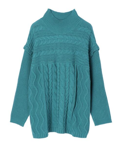 Green　Parks（グリーンパークス）の「・novem 9 ケーブルキリカエチュニック＊（ニット/セーター・レディース・グリーン/ブルーグリーン/アイボリー/ベージュ/チャコールグレー・FREE）」の10枚目の写真