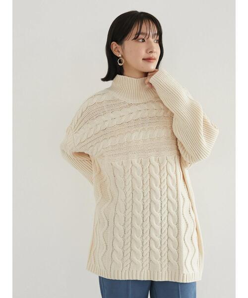 Green　Parks（グリーンパークス）の「・novem 9 ケーブルキリカエチュニック＊（ニット/セーター・レディース・グリーン/ブルーグリーン/アイボリー/ベージュ/チャコールグレー・FREE）」の11枚目の写真