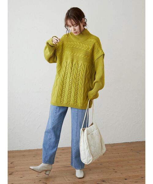 Green　Parks（グリーンパークス）の「・novem 9 ケーブルキリカエチュニック＊（ニット/セーター・レディース・グリーン/ブルーグリーン/アイボリー/ベージュ/チャコールグレー・FREE）」の16枚目の写真