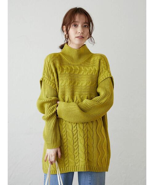 Green　Parks（グリーンパークス）の「・novem 9 ケーブルキリカエチュニック＊（ニット/セーター・レディース・グリーン/ブルーグリーン/アイボリー/ベージュ/チャコールグレー・FREE）」の20枚目の写真