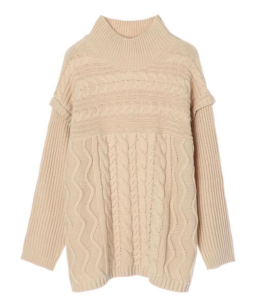 Green　Parks（グリーンパークス）の「・novem 9 ケーブルキリカエチュニック＊（ニット/セーター・レディース・グリーン/ブルーグリーン/アイボリー/ベージュ/チャコールグレー・FREE）」の3枚目の写真