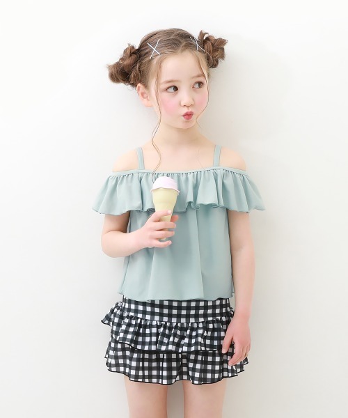 devirock(デビロック)の「オフショルセットアップ水着(水着・キッズ・ブラック/サックスブルー/ラベンダー/パープル系その他・110cm/100cm/120cm/130cm/140cm/150cm/160cm)」の3枚目の写真