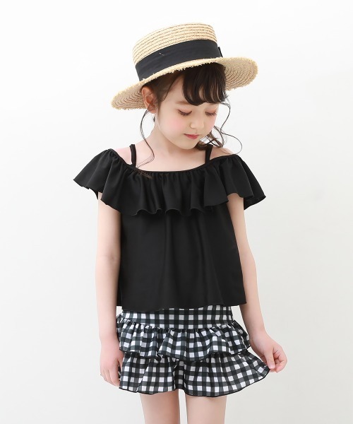 devirock(デビロック)の「オフショルセットアップ水着(水着・キッズ・ブラック/サックスブルー/ラベンダー/パープル系その他・110cm/100cm/120cm/130cm/140cm/150cm/160cm)」の2枚目の写真