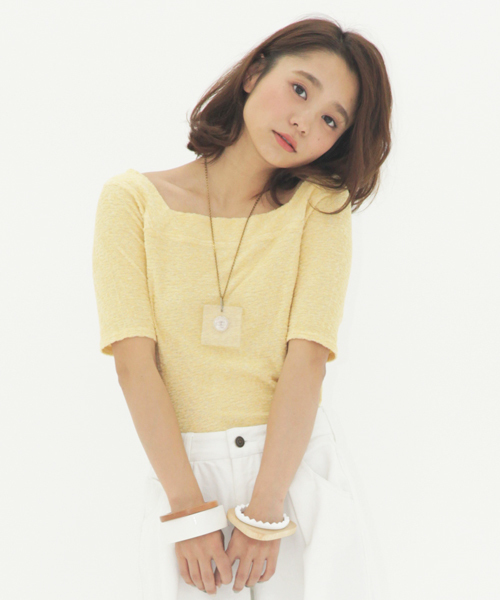 BLONDY ReLISH（ブロンディリリッシュ）の「パイルオフショルダートップス（Tシャツ/カットソー・レディース・ホワイト/グレー/ブルー/イエロー・FREE）」の4枚目の写真