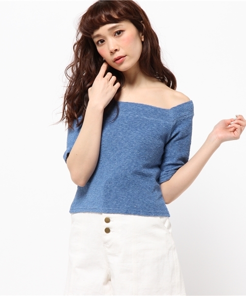 BLONDY ReLISH（ブロンディリリッシュ）の「パイルオフショルダートップス（Tシャツ/カットソー・レディース・ホワイト/グレー/ブルー/イエロー・FREE）」の3枚目の写真