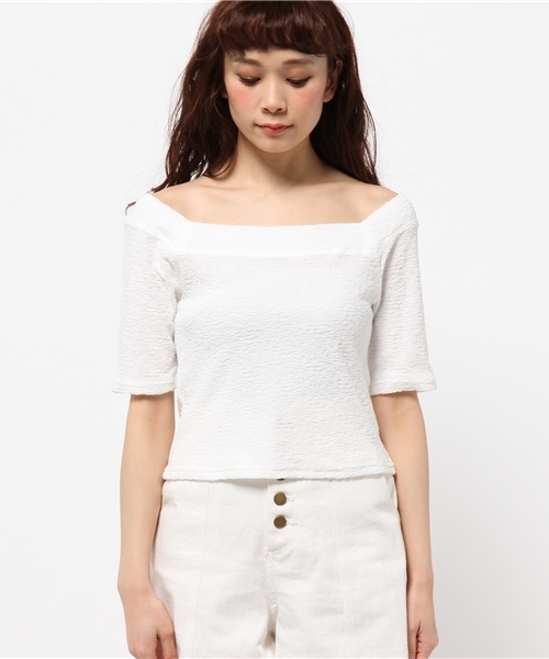 BLONDY ReLISH（ブロンディリリッシュ）の「パイルオフショルダートップス（Tシャツ/カットソー・レディース・ホワイト/グレー/ブルー/イエロー・FREE）」の5枚目の写真