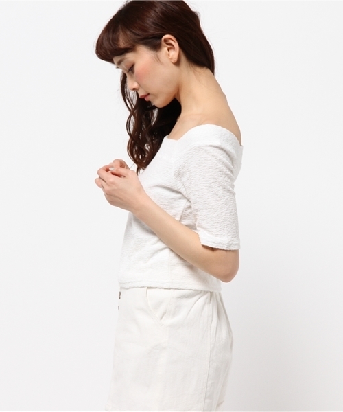 BLONDY ReLISH（ブロンディリリッシュ）の「パイルオフショルダートップス（Tシャツ/カットソー・レディース・ホワイト/グレー/ブルー/イエロー・FREE）」の6枚目の写真