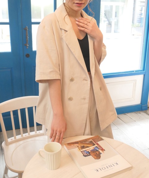 CORNERS（コーナーズ）の「リネンライク半袖ジャケット【セットアップ可能】（テーラードジャケット・レディース・ライトベージュ/ブラック/ライトグリーン/モカ・M）」の15枚目の写真