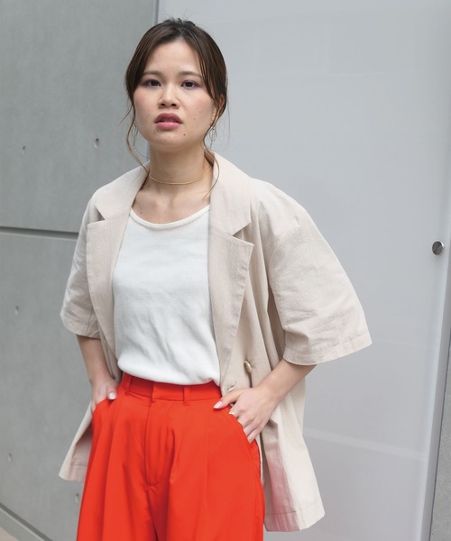 CORNERS（コーナーズ）の「リネンライク半袖ジャケット【セットアップ可能】（テーラードジャケット・レディース・ライトベージュ/ブラック/ライトグリーン/モカ・M）」の10枚目の写真