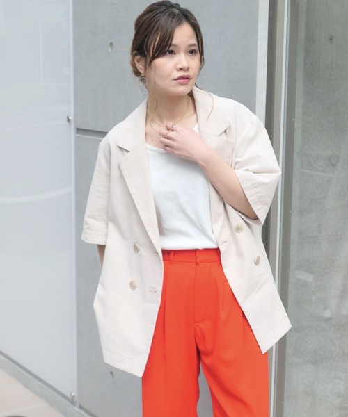 CORNERS（コーナーズ）の「リネンライク半袖ジャケット【セットアップ可能】（テーラードジャケット・レディース・ライトベージュ/ブラック/ライトグリーン/モカ・M）」の14枚目の写真