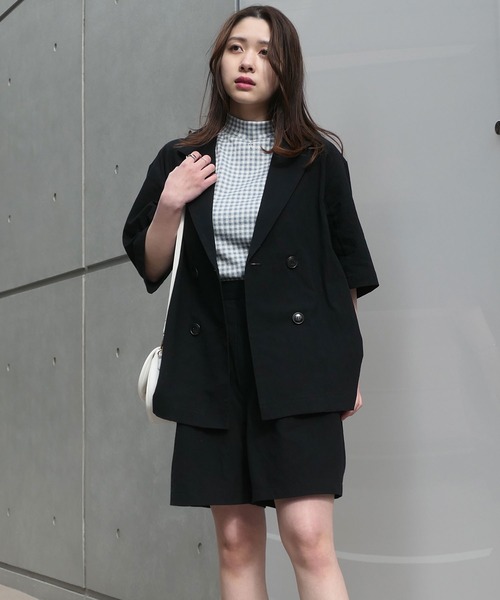 CORNERS（コーナーズ）の「リネンライク半袖ジャケット【セットアップ可能】（テーラードジャケット・レディース・ライトベージュ/ブラック/ライトグリーン/モカ・M）」の17枚目の写真