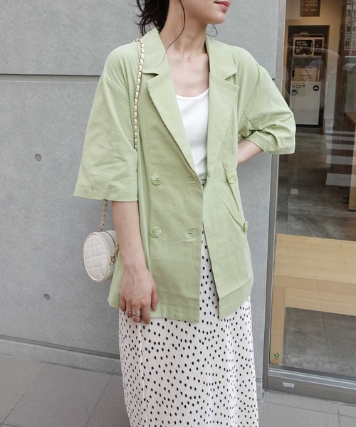 CORNERS（コーナーズ）の「リネンライク半袖ジャケット【セットアップ可能】（テーラードジャケット・レディース・ライトベージュ/ブラック/ライトグリーン/モカ・M）」の8枚目の写真