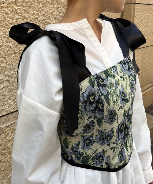 フランスヴィンテージ ジャガード生地のコルセットビスチェ forksy.（フォルクシー）の「【forksy.】ジャガードコルセット