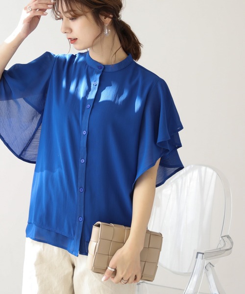 frames RAY CASSIN（フレームスレイカズン）の「WEB限定.　アソートラッフルスリーブブラウス（シャツ/ブラウス・レディース・レモンイエロー/ブラック/ドット/グレー系その他/ライトグレー/オレンジ/ロイヤルブルー/ブルー/グリーン/ベージュ/オフホワイト・FREE）」の8枚目の写真