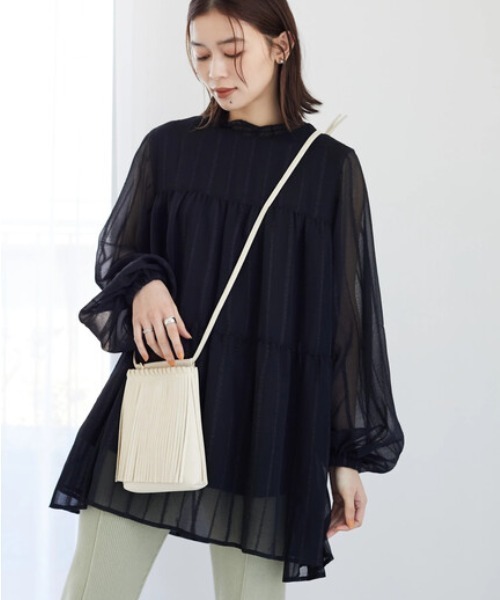 Sugar spoon（シュガースプーン）の「・SUGAR SPOON ストライプティアードチュニック（Tシャツ/カットソー・レディース・ブラック/ピンク/ライトベージュ・FREE）」の2枚目の写真