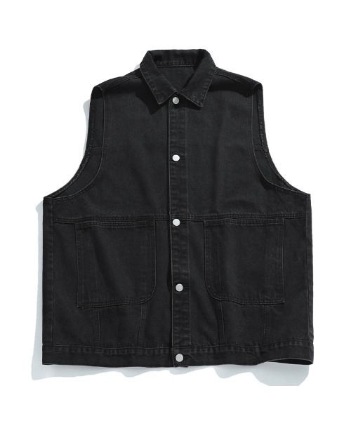セール】HOOK- アメカジデニムノースリーブジャケットベスト（デニム