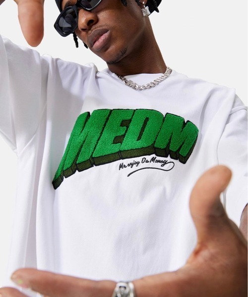 MR.ENJOY DA MONEY(ミスターエンジョイダマネー)の「【MR. ENJOY DA MONEY/ミスターエンジョイダマニー】MEDM Impact Tee/ロゴT 半袖T(Tシャツ/カットソー・メンズ・ホワイト/ブラック/スカイブルー・L/XL)」の2枚目の写真