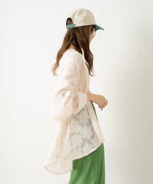 Kastane（カスタネ）の「【新色追加/WEB限定カラーあり】シアージャガードレースシャツ（シャツ/ブラウス・レディース・アイボリー/ピンク/グリーン/ブラック・FREE）」の12枚目の写真