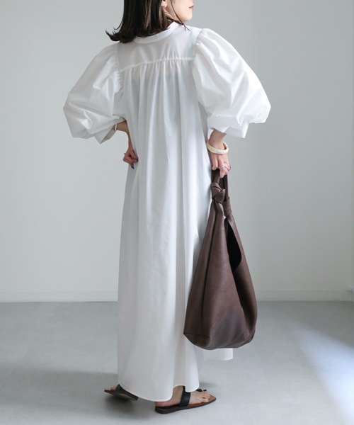 ap retro（アプレトロ）の「ボリュームスリーブシャツワンピース（シャツワンピース・レディース・ホワイト/ブラック・FREE）」の5枚目の写真