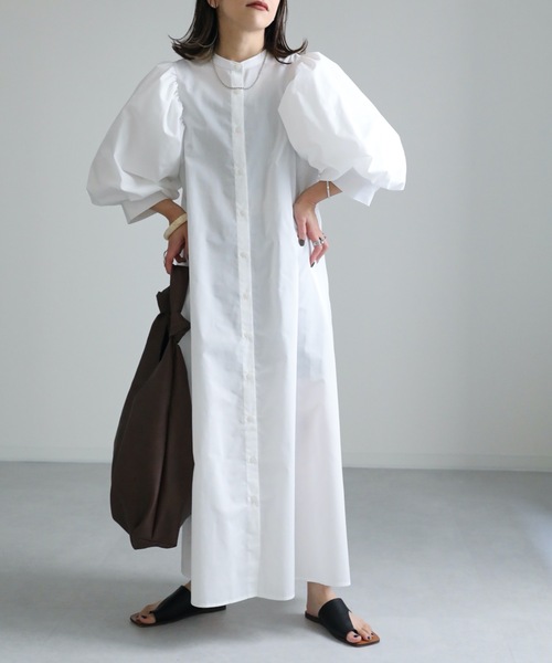 ap retro（アプレトロ）の「ボリュームスリーブシャツワンピース（シャツワンピース・レディース・ホワイト/ブラック・FREE）」の10枚目の写真