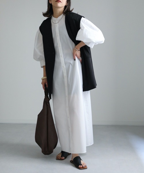 シャツワンピ ゆったり レトロ ボリュームスリーブ ベルト付 大人の華やかさ。前後2wayボリュームスリーブロングシャツ