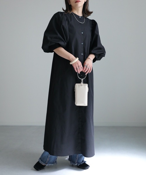 ap retro（アプレトロ）の「ボリュームスリーブシャツワンピース（シャツワンピース・レディース・ホワイト/ブラック・FREE）」の3枚目の写真