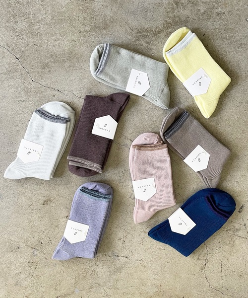 SHIZUTA（シズタ）の「SZT:配色ライン　クルーリブソックス 　S　M　L　子供ソックス　大人ソックス（ソックス/靴下・レディース・ネイビー/モスグリーン/ストーン/レディッシュグレー/ライトイエロー/ライラック/スモークピンク/グレイッシュベージュ・S/M/L）」の11枚目の写真