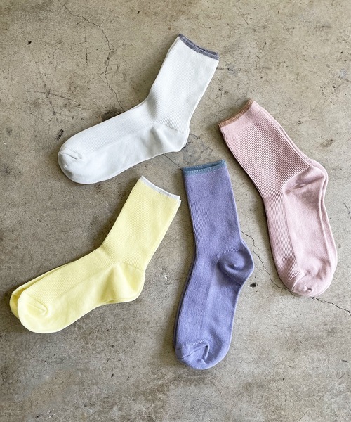 SHIZUTA（シズタ）の「SZT:配色ライン　クルーリブソックス 　S　M　L　子供ソックス　大人ソックス（ソックス/靴下・レディース・ネイビー/モスグリーン/ストーン/レディッシュグレー/ライトイエロー/ライラック/スモークピンク/グレイッシュベージュ・S/M/L）」の21枚目の写真