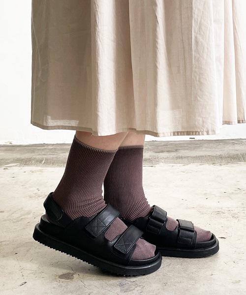 SHIZUTA（シズタ）の「SZT:配色ライン　クルーリブソックス 　S　M　L　子供ソックス　大人ソックス（ソックス/靴下・レディース・ネイビー/モスグリーン/ストーン/レディッシュグレー/ライトイエロー/ライラック/スモークピンク/グレイッシュベージュ・S/M/L）」の19枚目の写真