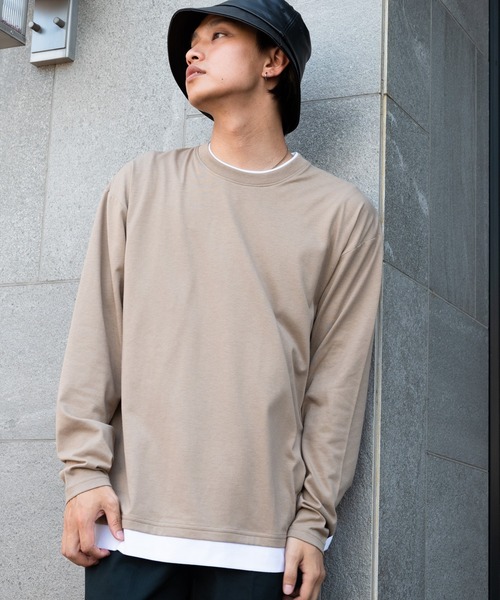 Blue Standard (ブルースタンダード)の「【BLUE STANDARD/ブルースタンダード】ZEROSTAIN ゼロステイン 汗染みの目立ちにくいTシャツ UVカット 撥水性 ビッグシルエット フェイクレイヤードロンT(Tシャツ/カットソー・メンズ・ホワイト/ダークブルー/オリーブ/ベージュ/ブルー/ブラック・MEDIUM/X-LARGE/LARGE)」の1枚目の写真