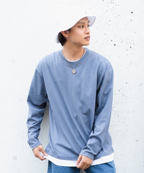 Blue Standard (ブルースタンダード)の「【BLUE STANDARD/ブルースタンダード】ZEROSTAIN ゼロステイン 汗染みの目立ちにくいTシャツ UVカット 撥水性 ビッグシルエット フェイクレイヤードロンT(Tシャツ/カットソー・メンズ・ホワイト/ダークブルー/オリーブ/ベージュ/ブルー/ブラック・MEDIUM/X-LARGE/LARGE)」の6枚目の写真