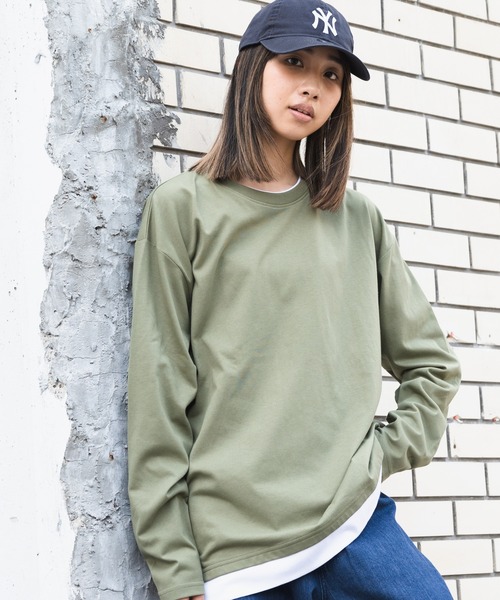 Blue Standard (ブルースタンダード)の「【BLUE STANDARD/ブルースタンダード】ZEROSTAIN ゼロステイン 汗染みの目立ちにくいTシャツ UVカット 撥水性 ビッグシルエット フェイクレイヤードロンT(Tシャツ/カットソー・メンズ・ホワイト/ダークブルー/オリーブ/ベージュ/ブルー/ブラック・MEDIUM/X-LARGE/LARGE)」の4枚目の写真