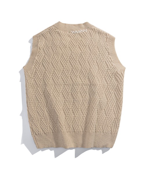 HOOK（フック）の「【HOOK】英字刺繍Vネックニットベスト（ベスト・メンズ・ブラック/ブルー/ライトベージュ・M/L/XL）」の5枚目の写真